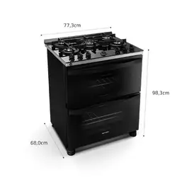 Fogão Brastemp 5 bocas Preto com duplo forno, mesa de vidro e turbo chama - BFD5VCE 220V