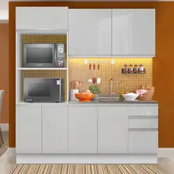 Armário de Cozinha Compacta 100% MDF Madesa Acordes XB190001 com Balcão e Torre Portas Branco Brilho Cor: Branco
