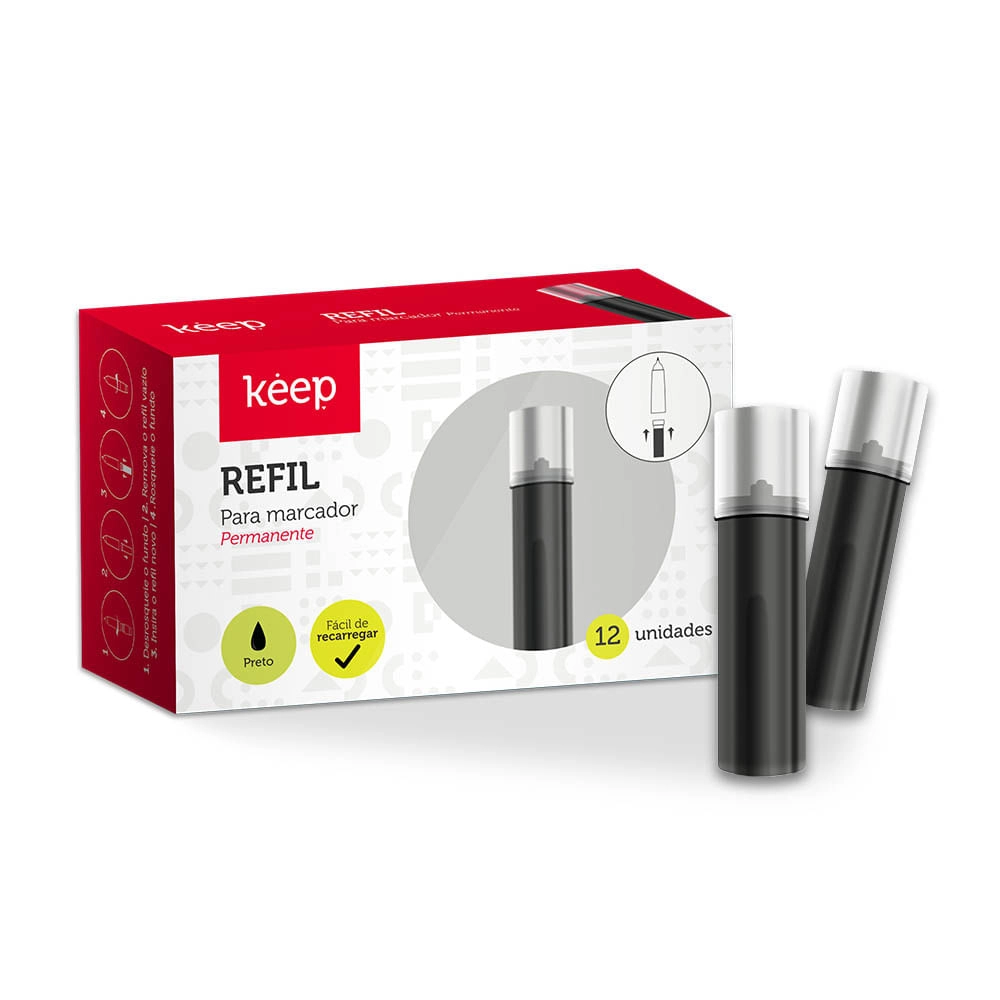 Refil Para Marcador Permanente 3.5ml Preto Keep Caixa C/12 Unidades - MR012 MR012