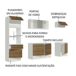 Cozinha Completa Madesa Topazio com Armário, Balcão e Tampo Branco/Rustic Cor:Branco/Rustic