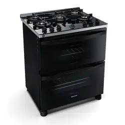 Fogão Brastemp 5 bocas Preto com duplo forno, mesa de vidro e turbo chama - BFD5VCE 220V