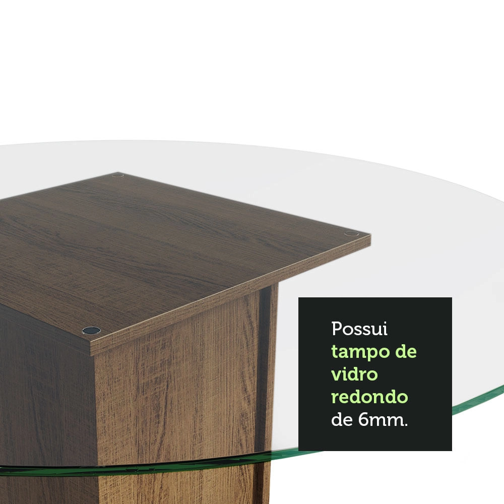 Mesa de Jantar Redonda Madesa 5325 com Tampo de Vidro Rustic Cor:Rustic