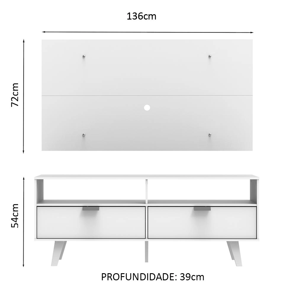 Rack Madesa Oslo e Painel para TV até 55 Polegadas 2 Portas Branco Cor:Branco