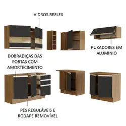 Cozinha Completa de Canto Madesa Glamy 349001 com Armário e Balcão (Sem Tampo e Pia) Rustic/Preto Cor:Rustic/Preto