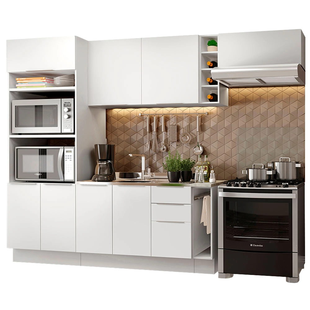 Cozinha Completa Madesa Stella 290002 com Armário e Balcão Branco Cor:Branco