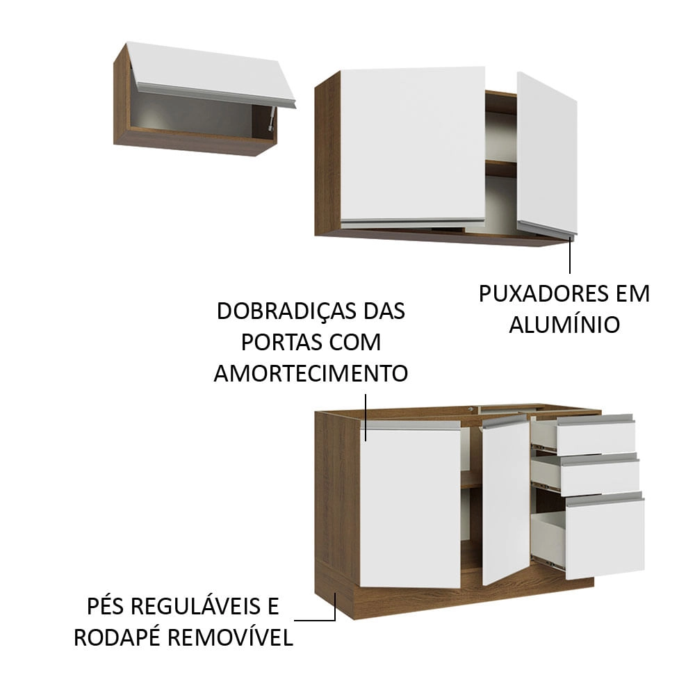 Armário de Cozinha Compacta 180cm Rustic/Branco Glamy Madesa 09 Cor:Rustic/Branco