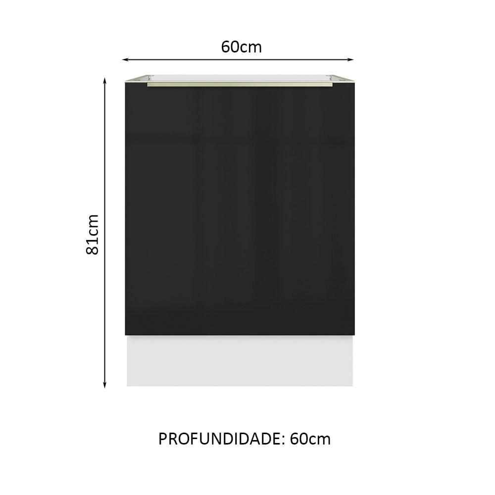 Balcão Madesa Lux 60 cm 1 Porta Branco/Preto Cor:Branco/Preto