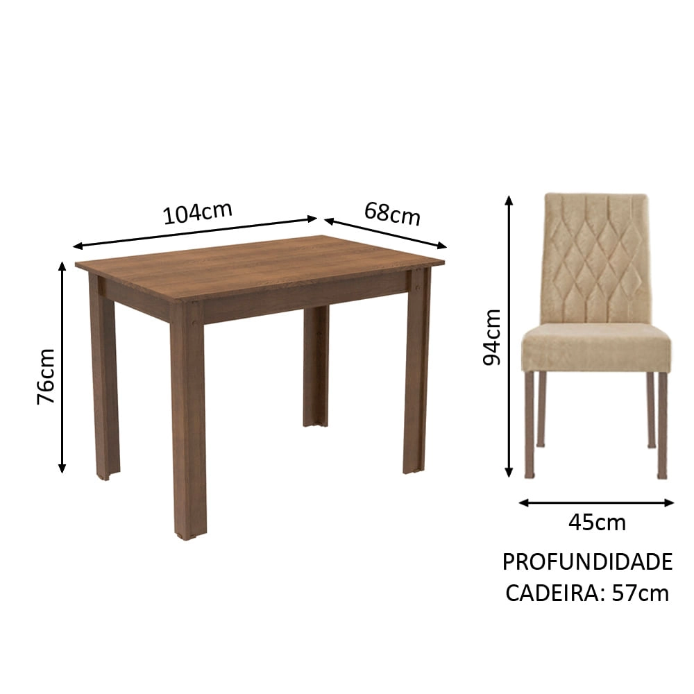 Conjunto Sala de Jantar Mesa Tampo de Madeira 2 Cadeiras Rustic/Imperial Lídia Madesa Cor:Rustic/Imperial