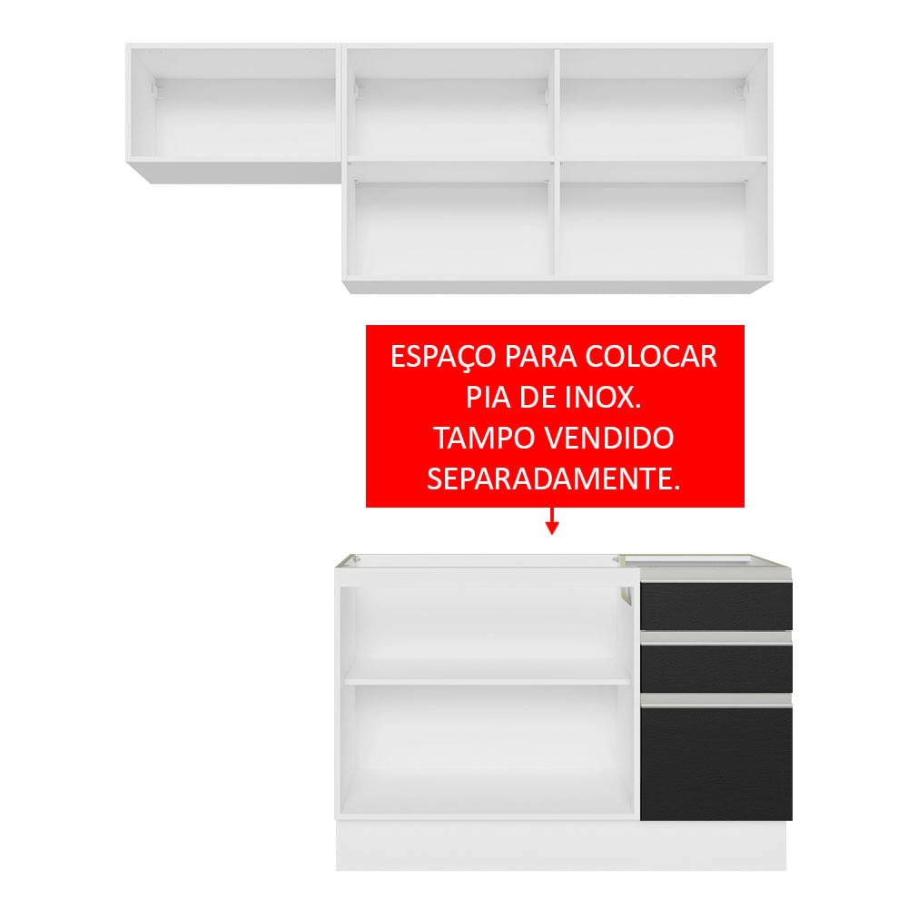 Armário de Cozinha Compacta 180cm Branco/Preto Glamy Madesa 09 Cor:Branco/Preto