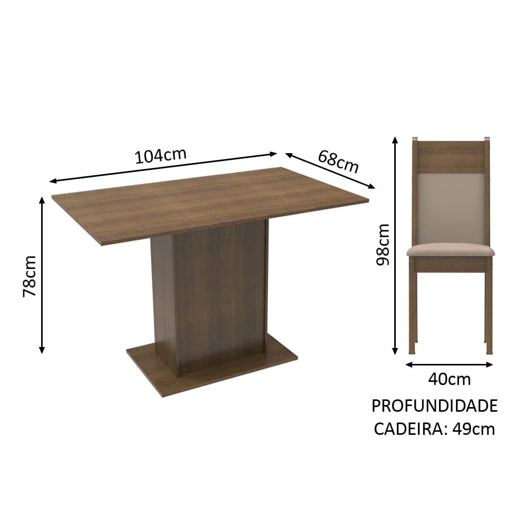 Conjunto Sala de Jantar Madesa Gabi Mesa Tampo de Madeira com 2 Cadeiras Rustic/Crema/Pérola Cor:Rustic/Crema/Pérola