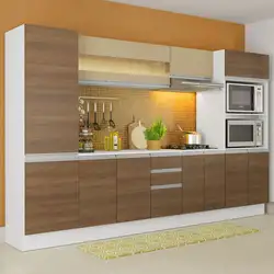 Armário de Cozinha Completa Madesa Smart 100 MDF 300 cm com Balcão e Tampo Branco/Rustic Cor:Branco/Rustic/Crema