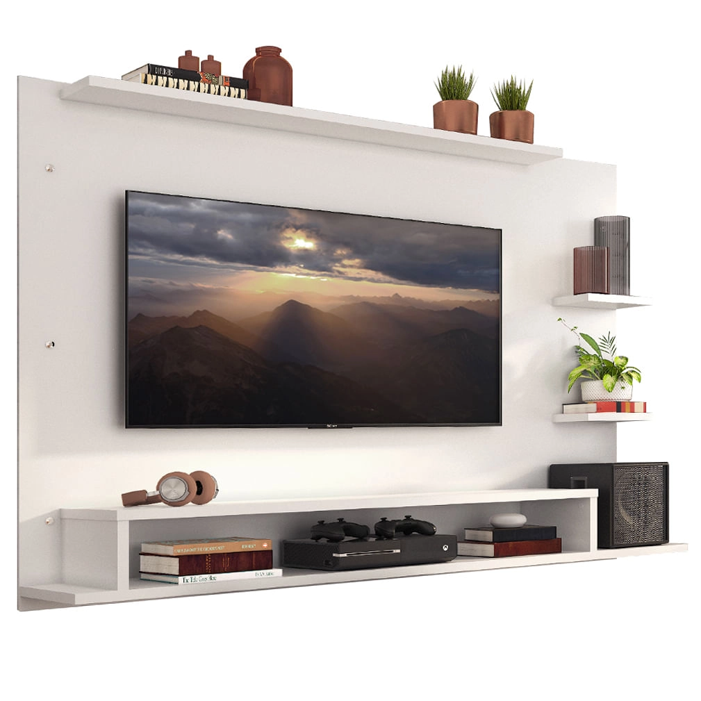 Painel para TV até 65 Polegadas Madesa Alfa com Prateleiras e Nichos Branco Cor:Branco