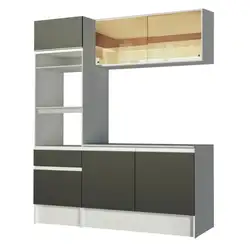 Cozinha Compacta Madesa Diamante com Armário, Balcão e Tampo Branco/Preto Cor:Branco/Preto