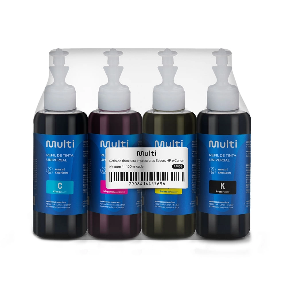 Refil de tinta Universal Kit com 4 cores Multilaser – RF033 RF033