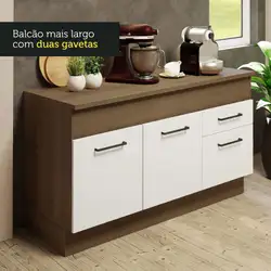 Cozinha Compacta Madesa Agata 150001 com Armário e Balcão (Com Tampo) Rustic/Branco Cor:Rustic Branco