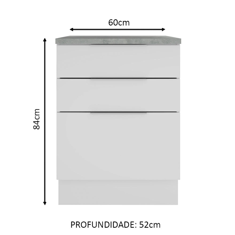 Balcão Madesa Stella 60 cm 3 Gavetas - Branco Cor:Branco