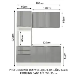 Cozinha Compacta Madesa Lux com Armário e Balcão 5 Portas 3 Gavetas Branco/Cinza Cor:Branco/Cinza