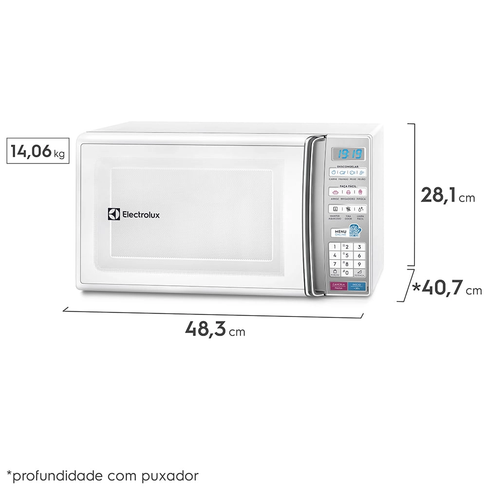 Micro-ondas de Bancada Electrolux Branco 27L com 55 receitas pré-programadas no Menu Online (MB37R) 220V