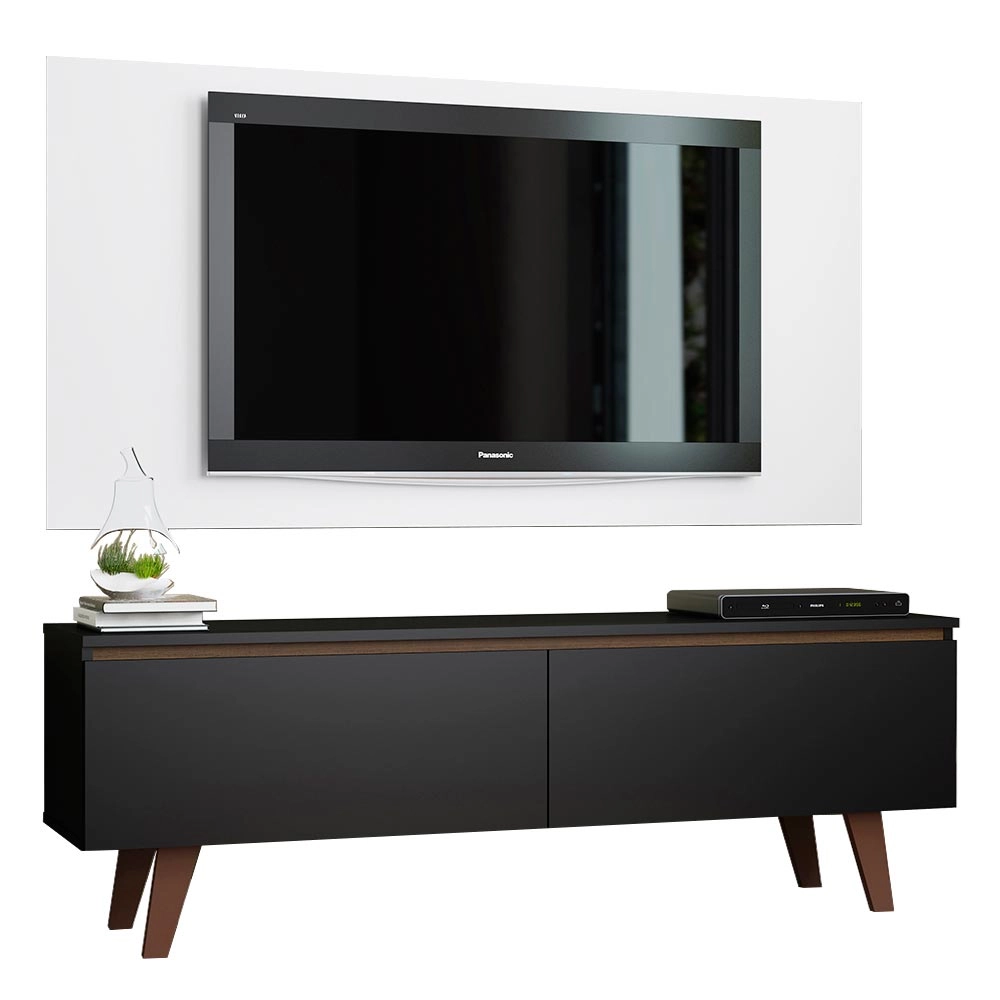 Rack Madesa Le Mans e Painel para TV até 55 Polegadas 2 Portas Preto/Branco Cor:Preto/Branco