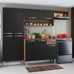 Cozinha Compacta Madesa Emilly Top com Armário e Balcão  Rustic/Preto Cor:Rustic/Preto