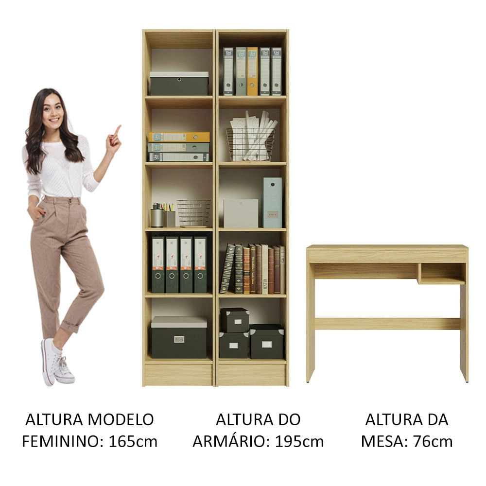 Conjunto Escritório Home Office Escrivaninha Madesa Rubi + 2 Armários Carvalho Cor:Carvalho