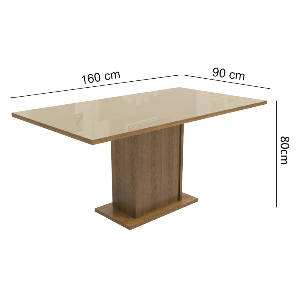 Mesa Madesa Retangular Tampo de Vidro 5275 Rustic/Crema Cor:Rustic/Crema