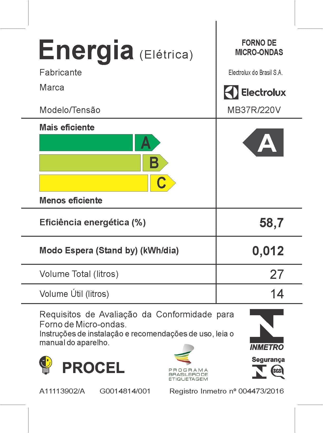 Micro-ondas de Bancada Electrolux Branco 27L com 55 receitas pré-programadas no Menu Online (MB37R) 220V