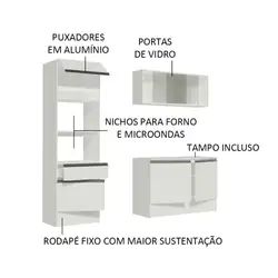 Cozinha Compacta Madesa Topazio Pop com Armário, Balcão e Tampo Branco Cor:Branco