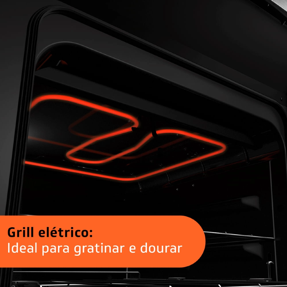 Fogão Brastemp 4 Bocas Inox com mesa de vidro, dupla chama e grill elétrico - BFO4VBR 220V