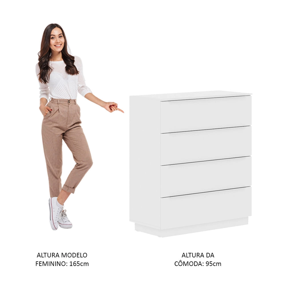 Comoda Madesa 4 Gavetas Branco Cor:Branco