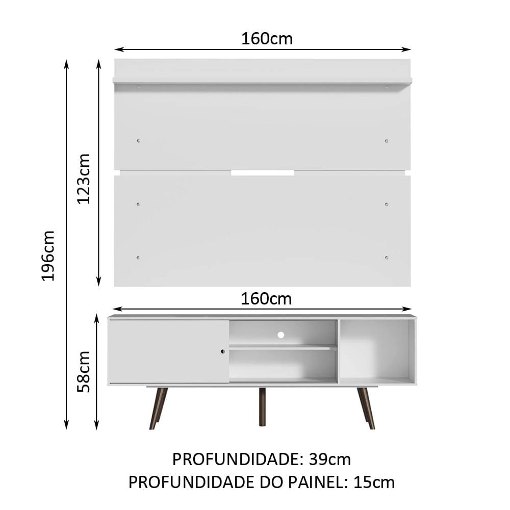 Rack Madesa Cairo e Painel para TV até 65 Polegadas com Pés de Madeira Branco/Rustic Cor:Branco/Rustic