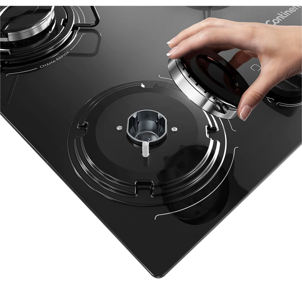 Cooktop 5 Bocas Continental a Gás de Vidro  Temperado Preto (KC5GP) Bivolt