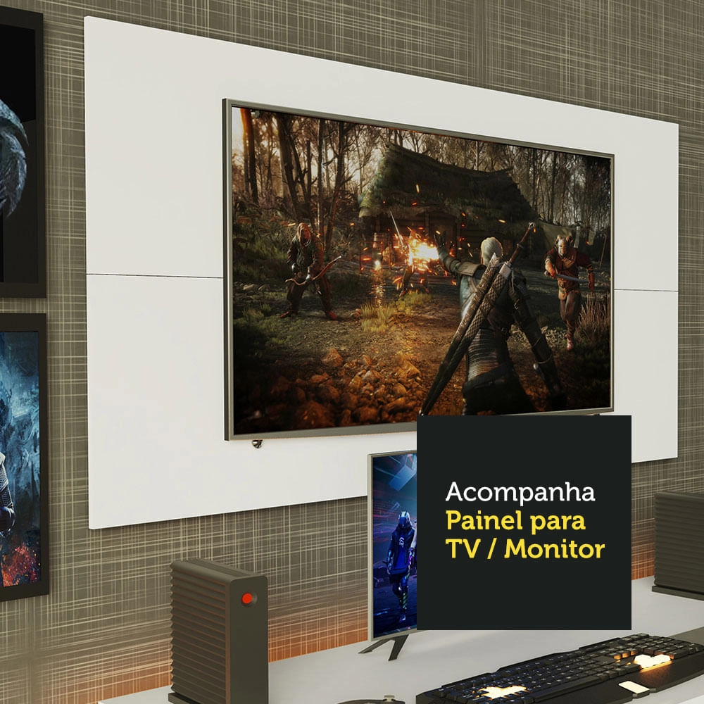 Mesa para Computador Gamer e Painel para TV até 50 Madesa Branco Cor:Branco