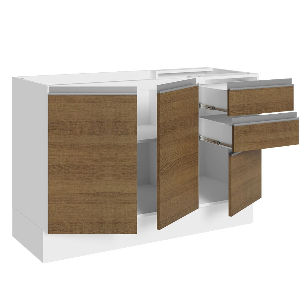 Balcão Gabinete de Pia Madesa Acordes 100% MDF 120 cm 3 Portas e 2 Gavetas Branco/Rustic Cor:Branco/Rustic