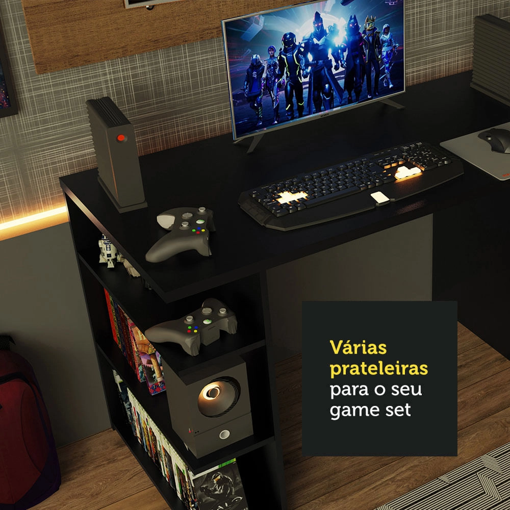 Mesa para Computador Gamer e Painel para TV até 50 Madesa Preto/Rustic Cor:Preto/Rustic