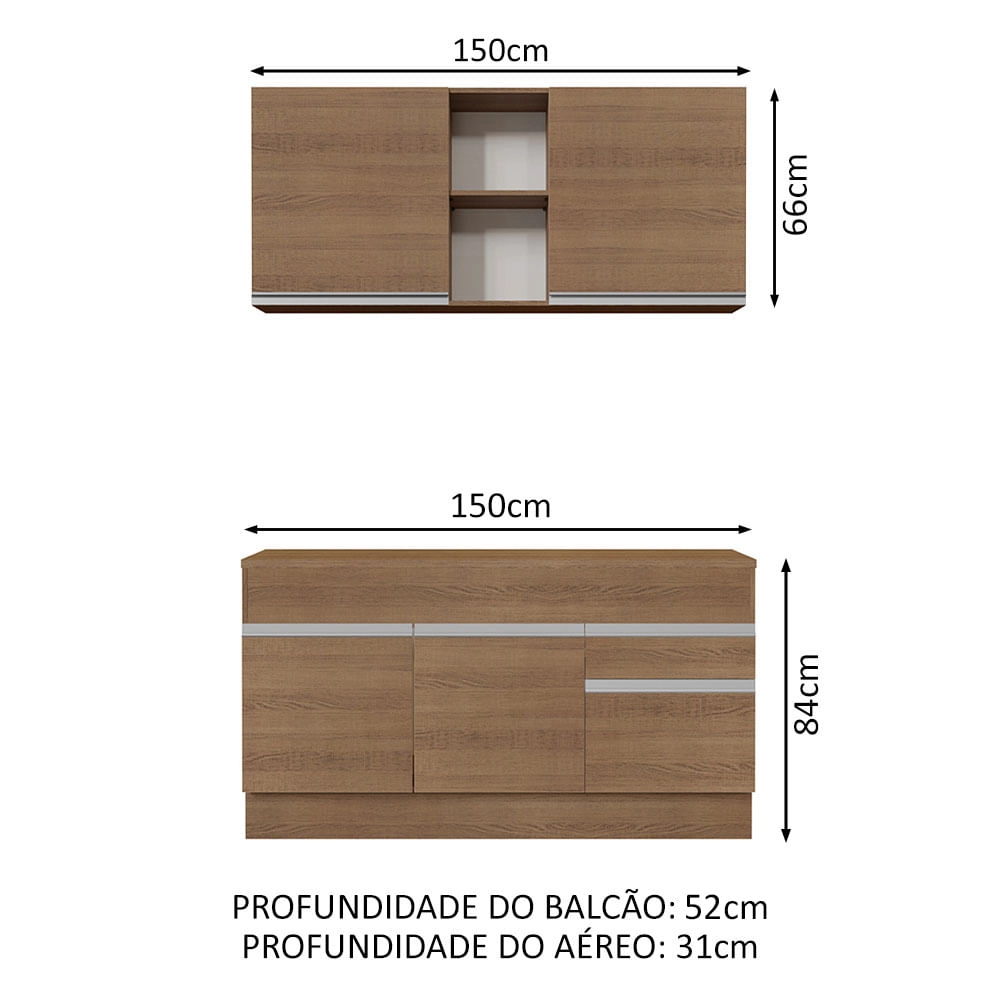 Cozinha Compacta Madesa Glamy 150001 com Armário e Balcão (Com Tampo) Rustic Cor:Rustic