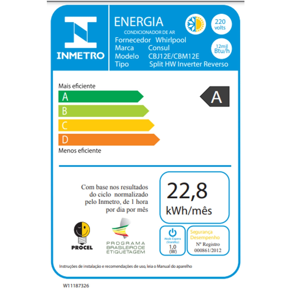 Ar condicionado split inverter 12000 btus Consul  quente e frio maxi refrigeração e maxi economia - CBJ12EBBCJ 220V