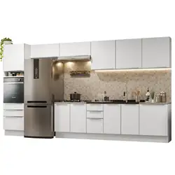 Armário de Cozinha Completa 400cm Branco Veludo Lux da Thauane Madesa Cor:Branco/Branco Veludo