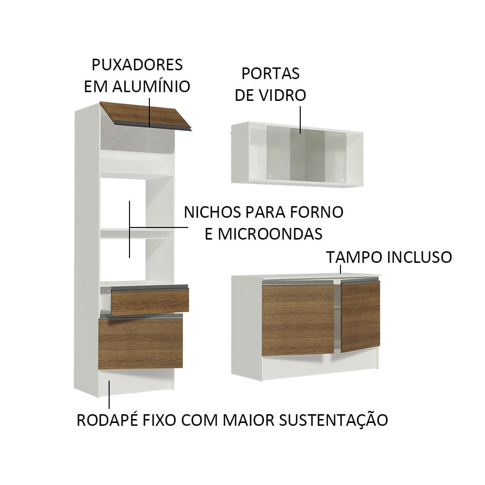 Cozinha Compacta Madesa Topazio Pop com Armário, Balcão e Tampo Branco/Rustic Cor:Branco/Rustic