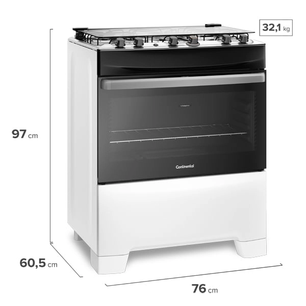 Fogão 5 Bocas Mesa de Inox Branco Continental FC5IB Bivolt