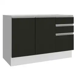 Balcão Gabinete de Pia Madesa Glamy 120 cm 2 Portas e 3 Gavetas Branco/Preto Cor:Branco/Preto