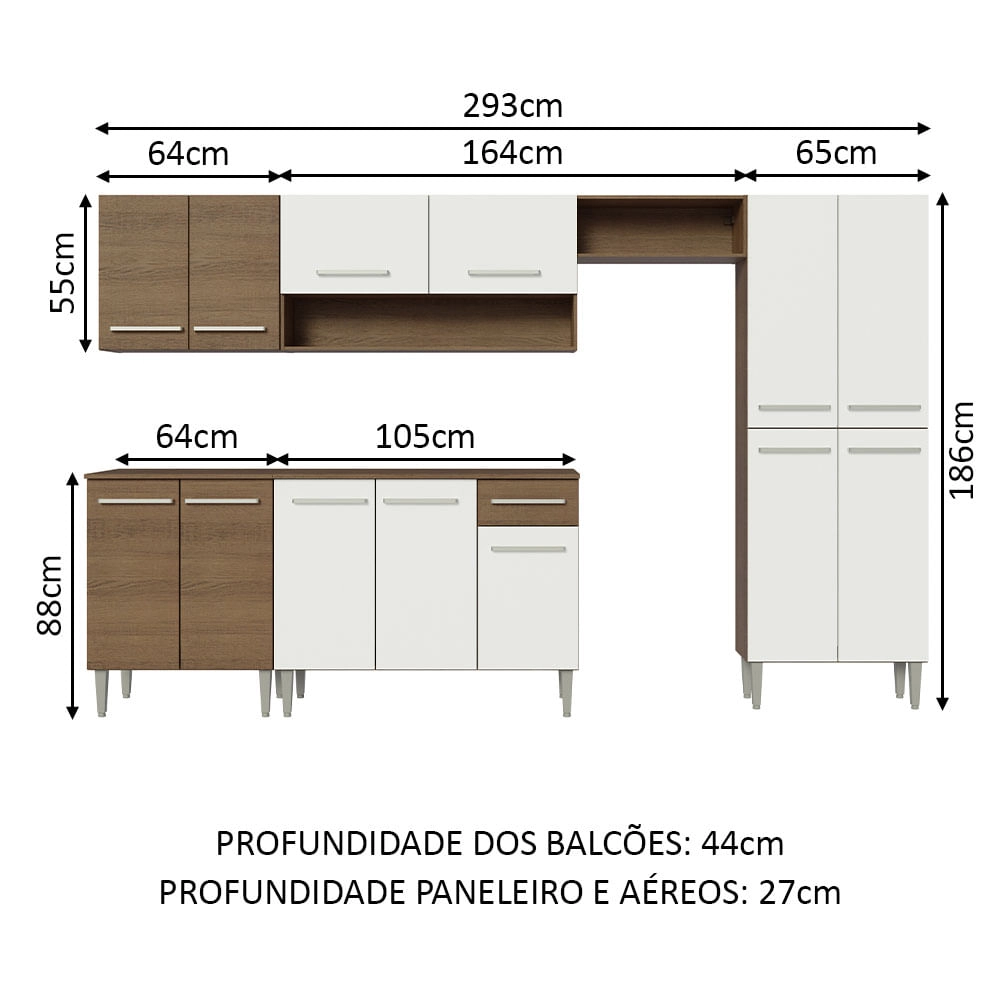 Cozinha Completa Madesa Emilly 293001 com Armário e Balcão Rustic/Branco Cor:Rustic/Branco