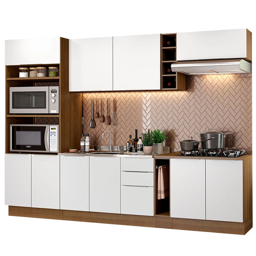 Cozinha Completa Madesa Stella 290001 com Armário e Balcão Rustic/Branco Cor:Rustic/Branco