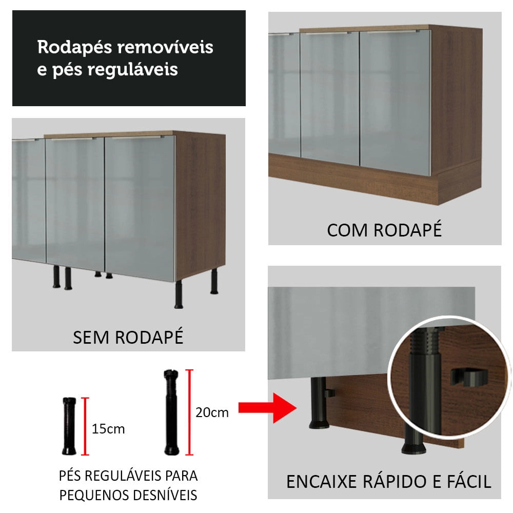 Cozinha Completa Madesa Lux de Canto com Armário e Balcão - Rustic/Cinza