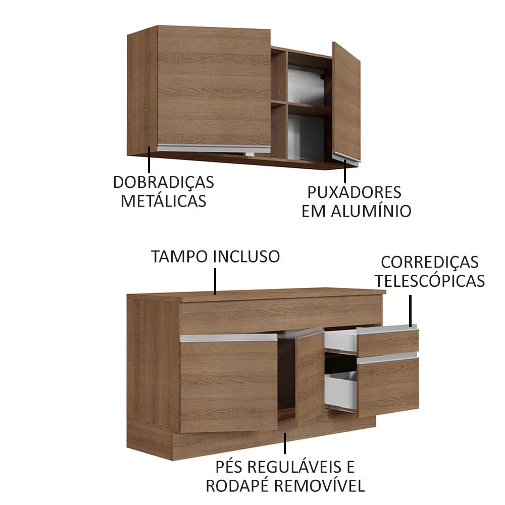 Cozinha Compacta Madesa Glamy 150001 com Armário e Balcão (Com Tampo) Rustic Cor:Rustic