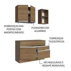 Armário de Cozinha Compacta 120cm Rustic Glamy Madesa 08 Cor:Rustic