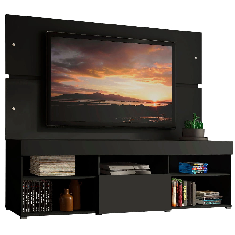 Rack com Painel Sobreposto para TV até 65 Polegadas Madesa Everest - Preto Cor:Preto