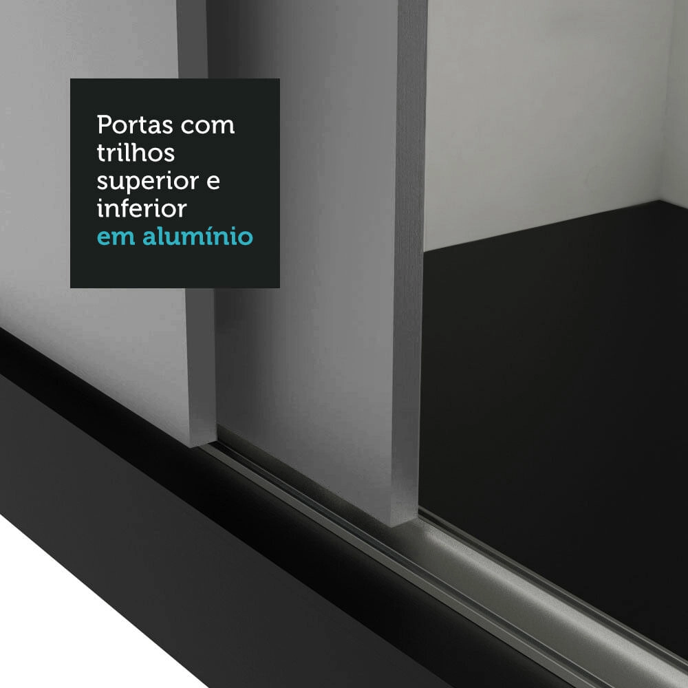 Guarda-Roupa Casal Madesa Mônaco 3 Portas de Correr com Espelhos Preto/Cinza Cor:Preto/Cinza