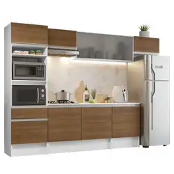 Cozinha Completa Madesa Topazio 300001 com Armário, Balcão e Tampo Branco/Rustic Cor:Branco/Rustic