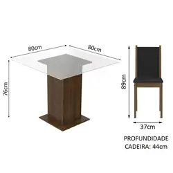 Conjunto Sala de Jantar Aline Madesa Mesa Tampo de Vidro com 4 Cadeiras Rustic/Preto Cor:Rustic/Preto